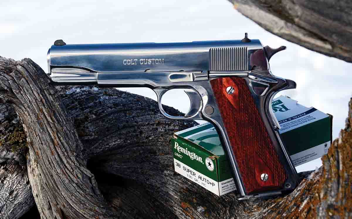 Mike’s 38 Super+P Colt Government Model (1911) from the special batch named ELCEN. It is stainless, not nickel-plated.